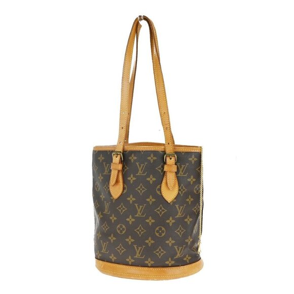 LOUIS VUITTON BUCKET PM Shoulder Tote Bag Monogram Leather Brown - Picture 1 of 16